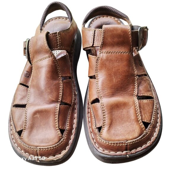 Born Men's Fisherman Sandals Brown Leather Size 12 Adjustable Strap  Vacation - Picture 1 of 10